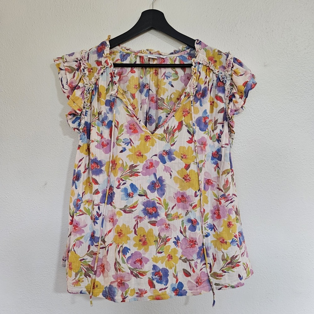 GAP Ruffle Zen Multi Floral Flutter Sleeve V-Neck Top – Size XL